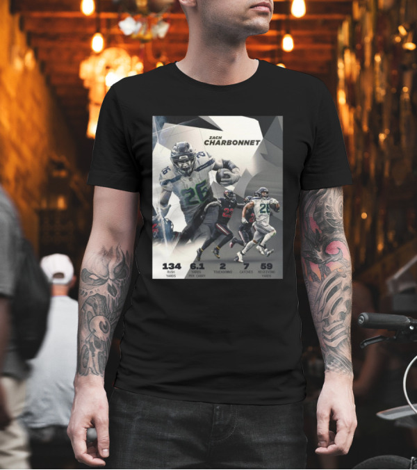 Seattle Seahawks Zach Charbonnet 134 Rush Yards 6.1 Yards Per Carry 2 Touchdowns 7 Catches 59 Receiving Yards T-Shirt Seattle Seahawks Zach Charbonnet 134 Rush Yards 6.1 Yards Per Carry 2 Touchdowns 7 Catches 59 Receiving Yards T-Shirt