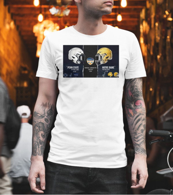 Penn State Nittany Lions Vs Notre Dame Fighting Irish Capital One Orange Bowl Thursday January 9th 2025 Helmet Matchup T-Shirt Penn State Nittany Lions Vs Notre Dame Fighting Irish Capital One Orange Bowl Thursday January 9th 2025 Helmet Matchup T-Shirt