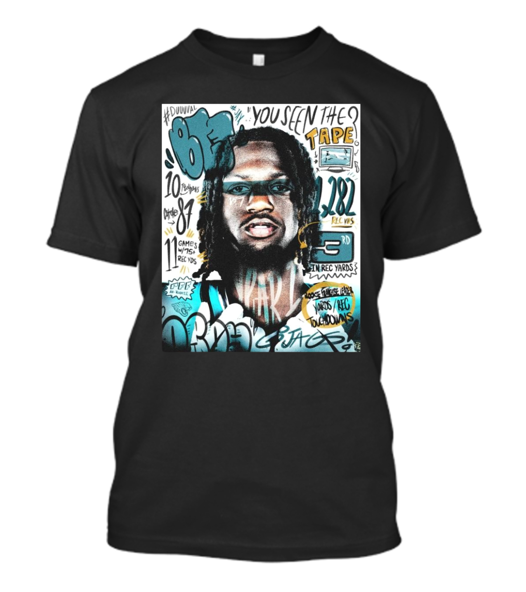 Jacksonville Jaguars Brian Thomas You Seen The Tape 1282 Rec Yds 10 Touchdowns PFF AR-Rookie Words Rec Touchdowns 81 Rec Yds 11 Games Duval T-Shirt
