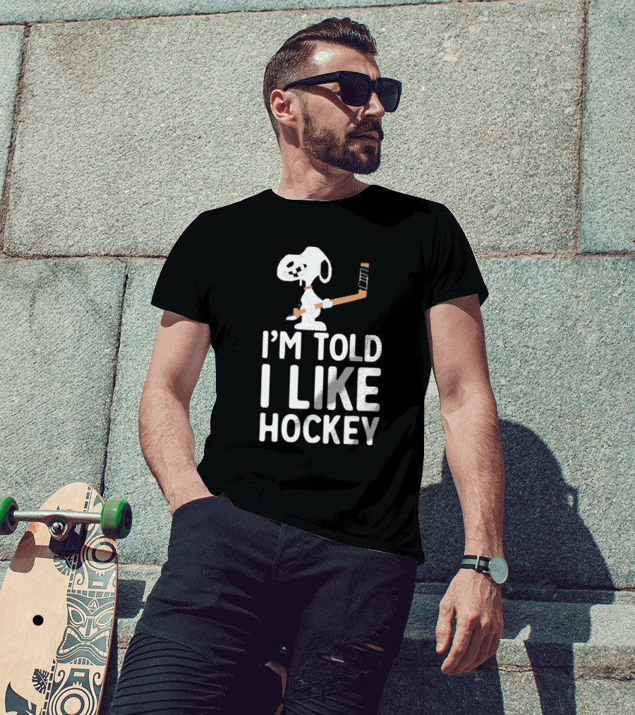 Snoopy I'm Told I Like Hockey Peanuts Comic Hockey Stick T-Shirt