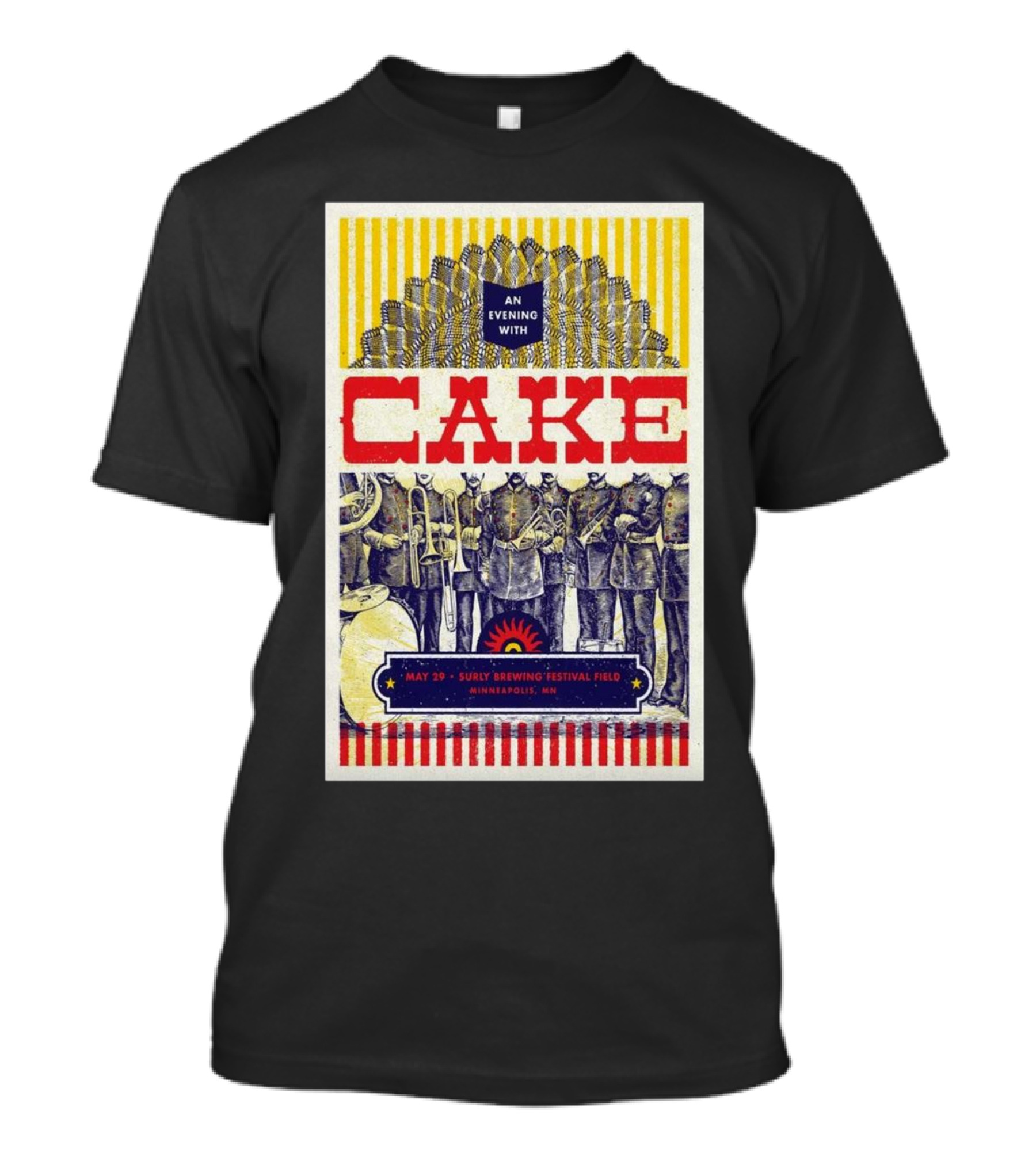 An Evening With Cake May 29 2025 Surly Brewing Festival Field Minneapolis MN Striped Sunburst With Soldiers And Animals T-Shirt