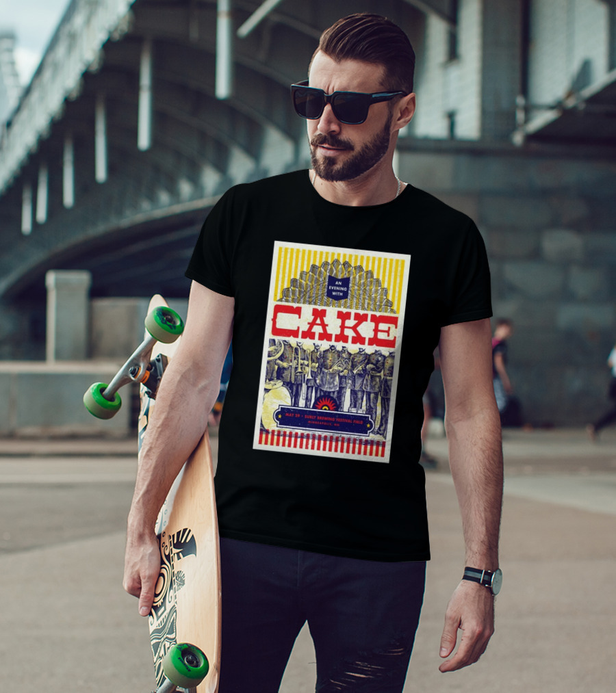 An Evening With Cake May 29 2025 Surly Brewing Festival Field Minneapolis MN Striped Sunburst With Soldiers And Animals T-Shirt