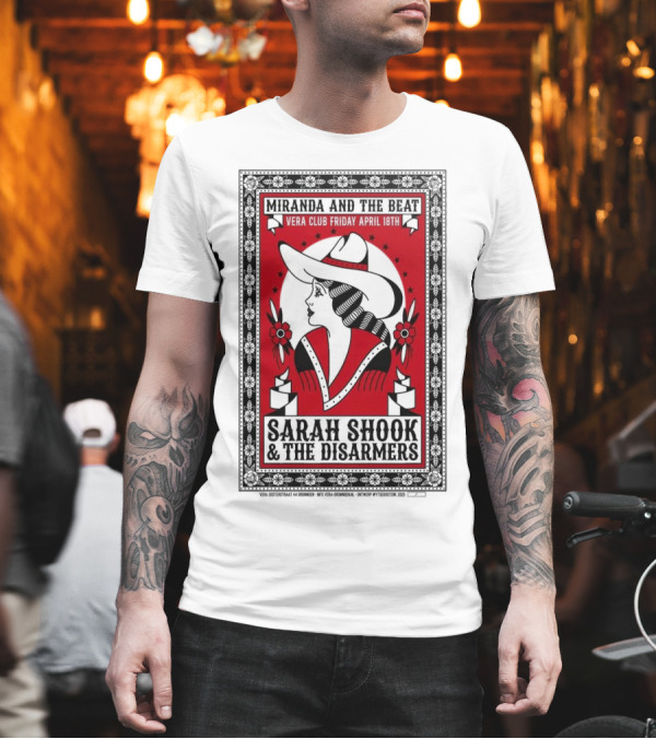 Sarah Shook And The Disarmers Apr 14 2025 Vera Groningen NL Cowboy Silhouette Red Floral Accents T-Shirt Sarah Shook And The Disarmers Apr 14 2025 Vera Groningen NL Cowboy Silhouette Red Floral Accents T-Shirt