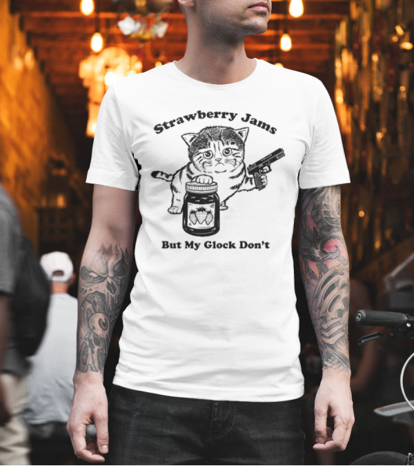 Strawberry Jams Cat with Gun and Jar T-Shirt Strawberry Jams Cat with Gun and Jar T-Shirt