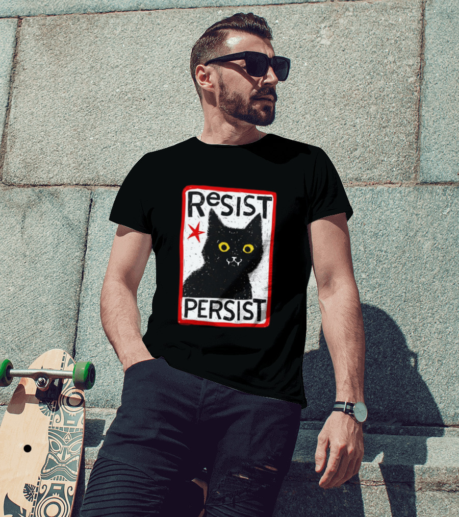 Resist Persist Black Cat Activism Red Star Empowerment T-Shirt