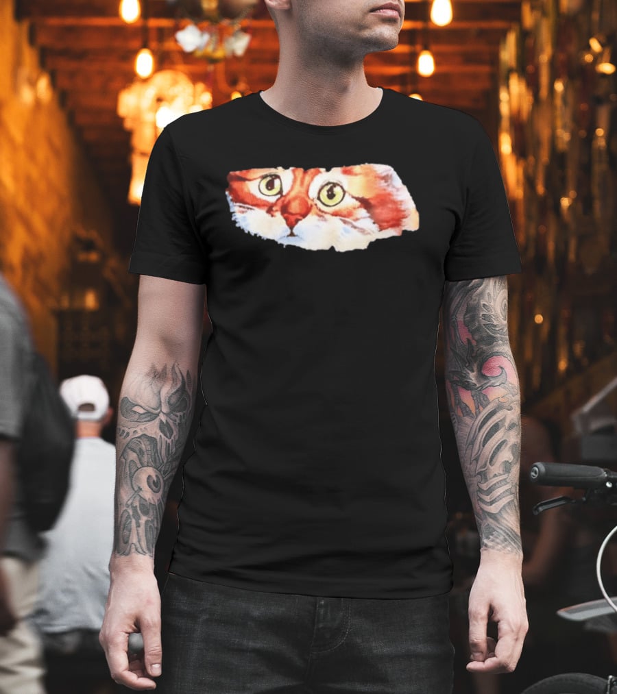Watercolor Ginger Cat Face Green Eyes Close Up T-Shirt