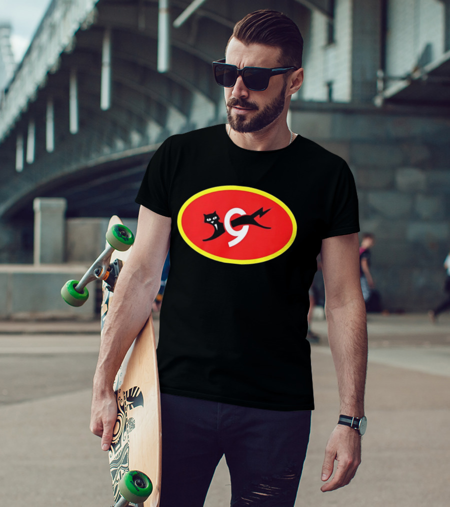 Eveready Black Cat 9 Lightning Bolt Red Oval T-Shirt