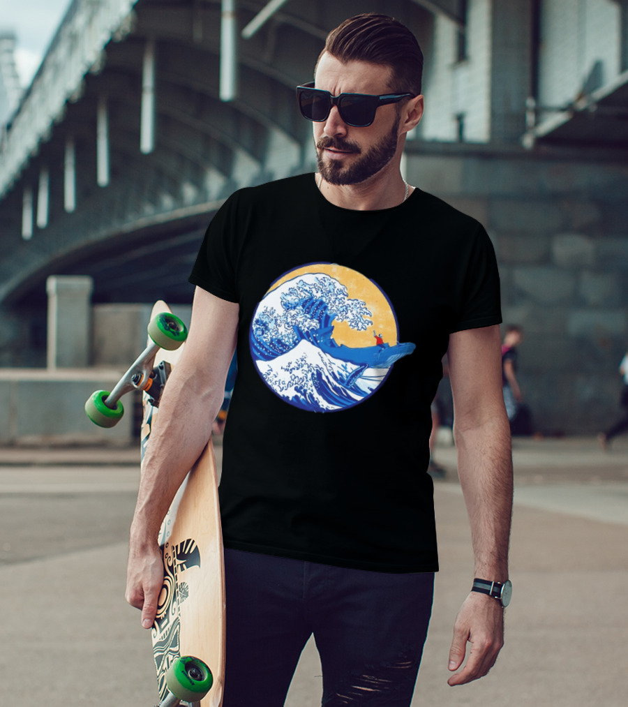 The Great Wave Meets The Great Beast With Whale Rider And Surfing Waves T-Shirt