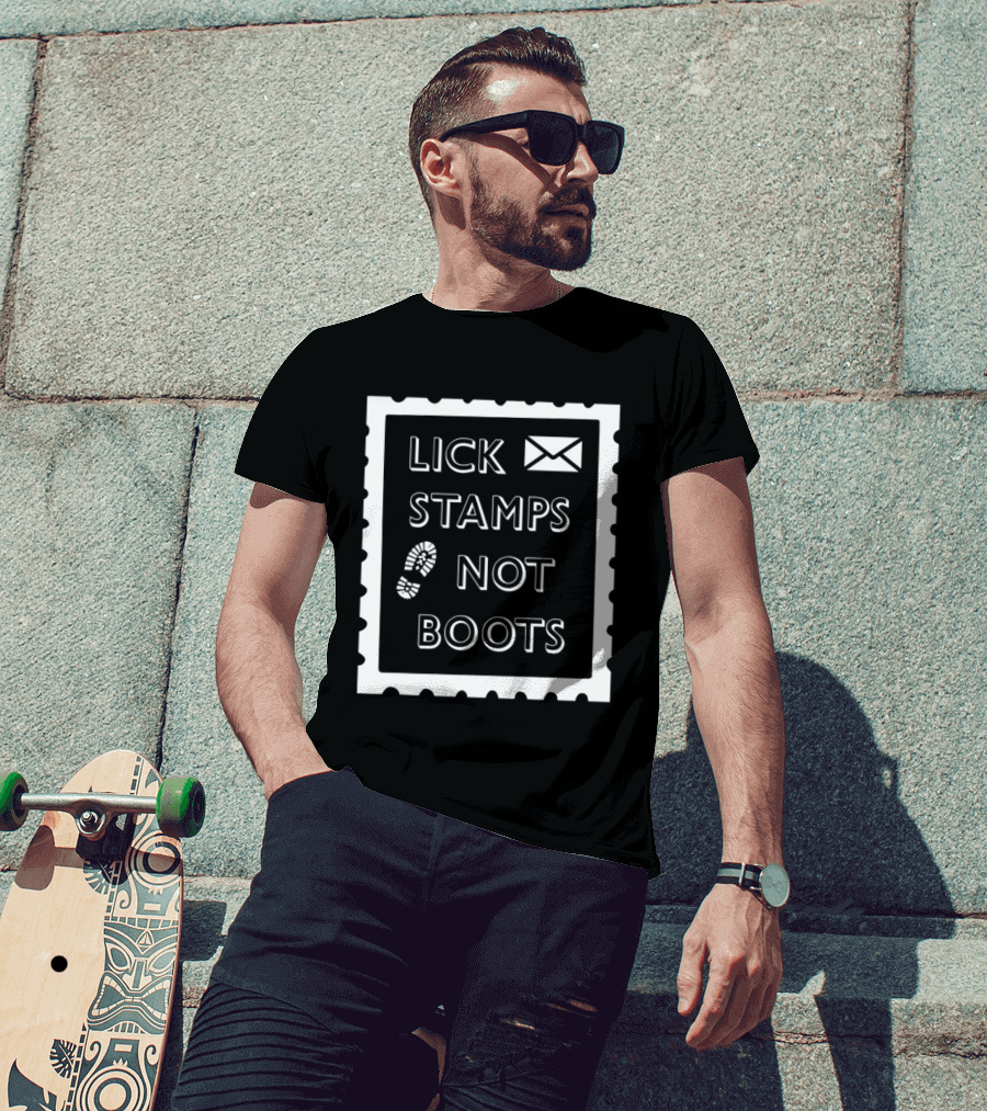Lick Stamps Not Boots Postal Stamp Footprint T-Shirt