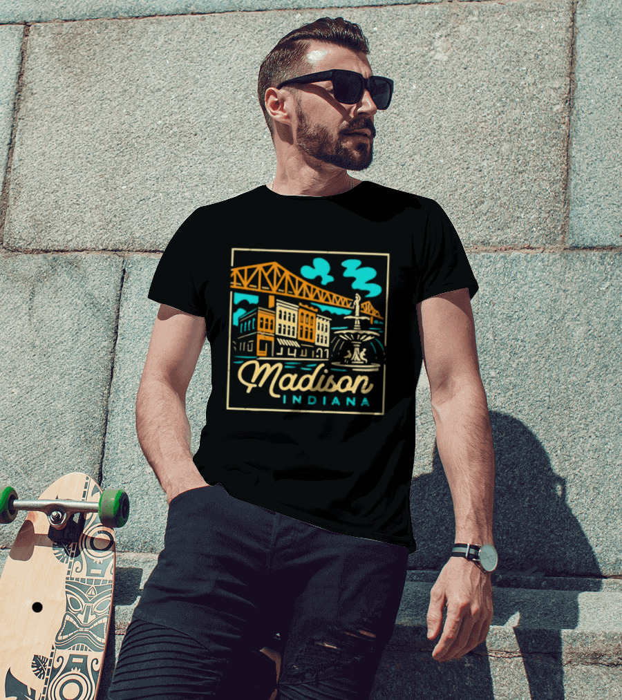 Madison Indiana Broadway Fountain Milton Wright Bridge T-Shirt