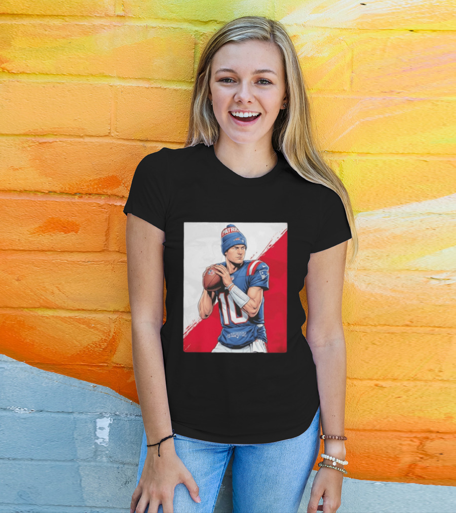 New England Patriots Number 10 Quarterback Throwing Football Beanie T-Shirt