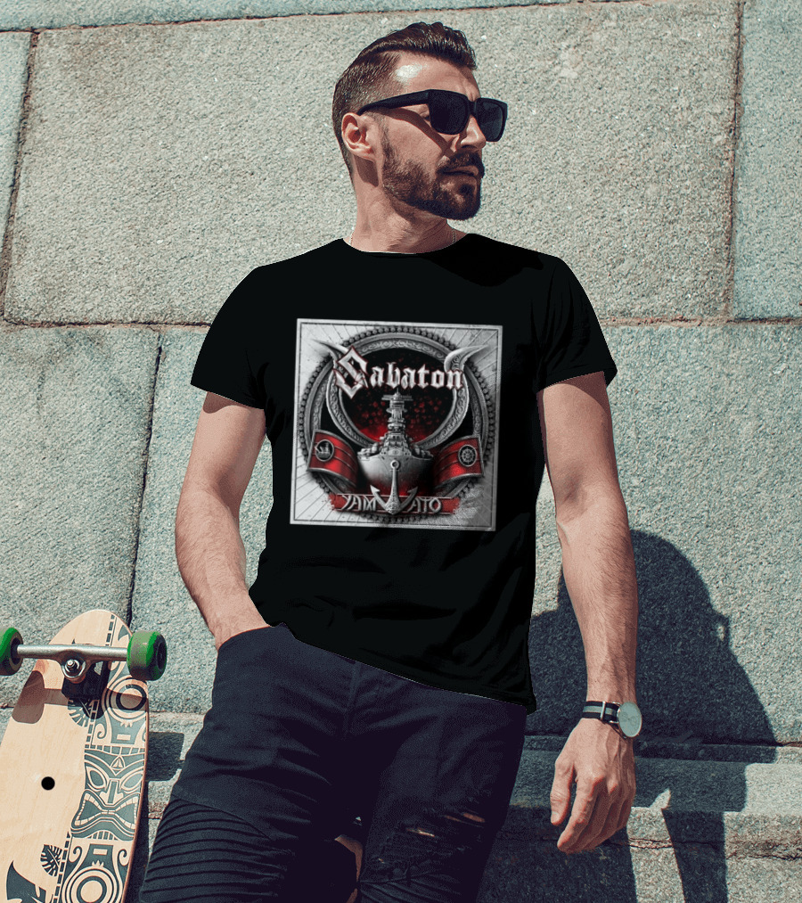 Sabaton Yamato Battleship Artwork With Red And Black Accents T-Shirt