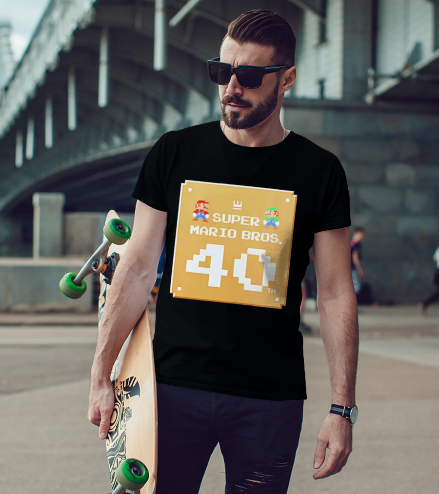 Super Mario Bros 40th Anniversary Mario Luigi Pixel T-Shirt
