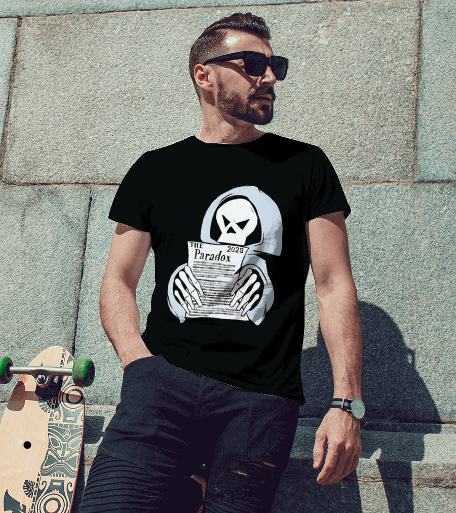 The Paradox Skull Grim Reaper Holding 2023 Newspaper T-Shirt