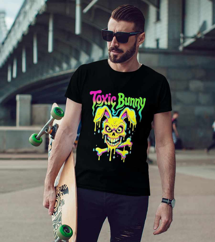 Toxic Bunny Dripping Skull Crossbones Neon T-Shirt