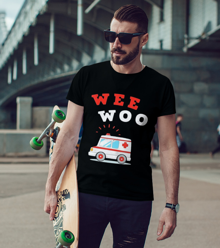 Wee Woo Cartoon Ambulance Emergency Vehicle Rescue Red And White T-Shirt
