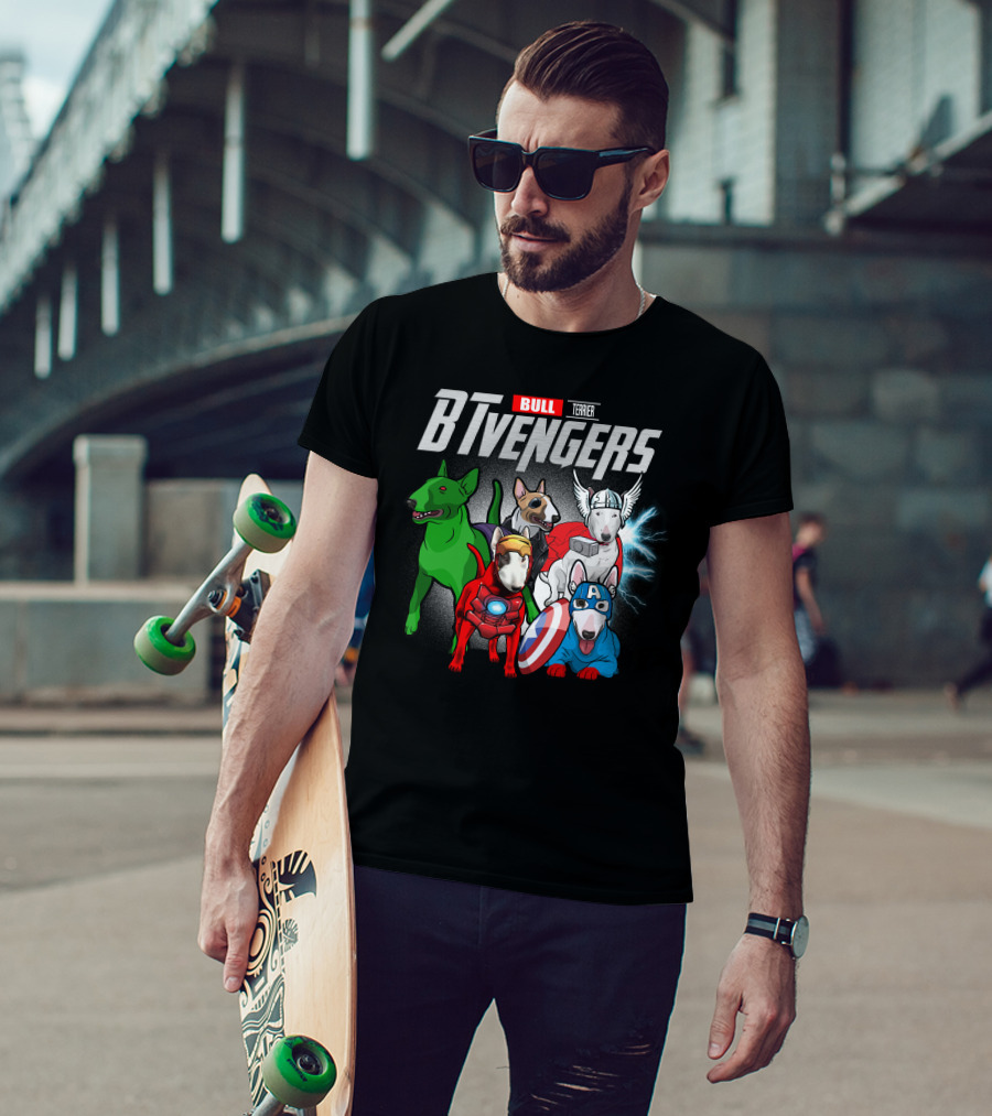 Bull Terrier BTvengers Superhero Dogs Ensemble T-Shirt