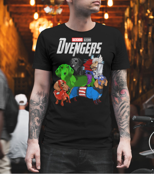 Dachshund Dvengers Dogs in Superhero Costumes T-Shirt Dachshund Dvengers Dogs in Superhero Costumes T-Shirt