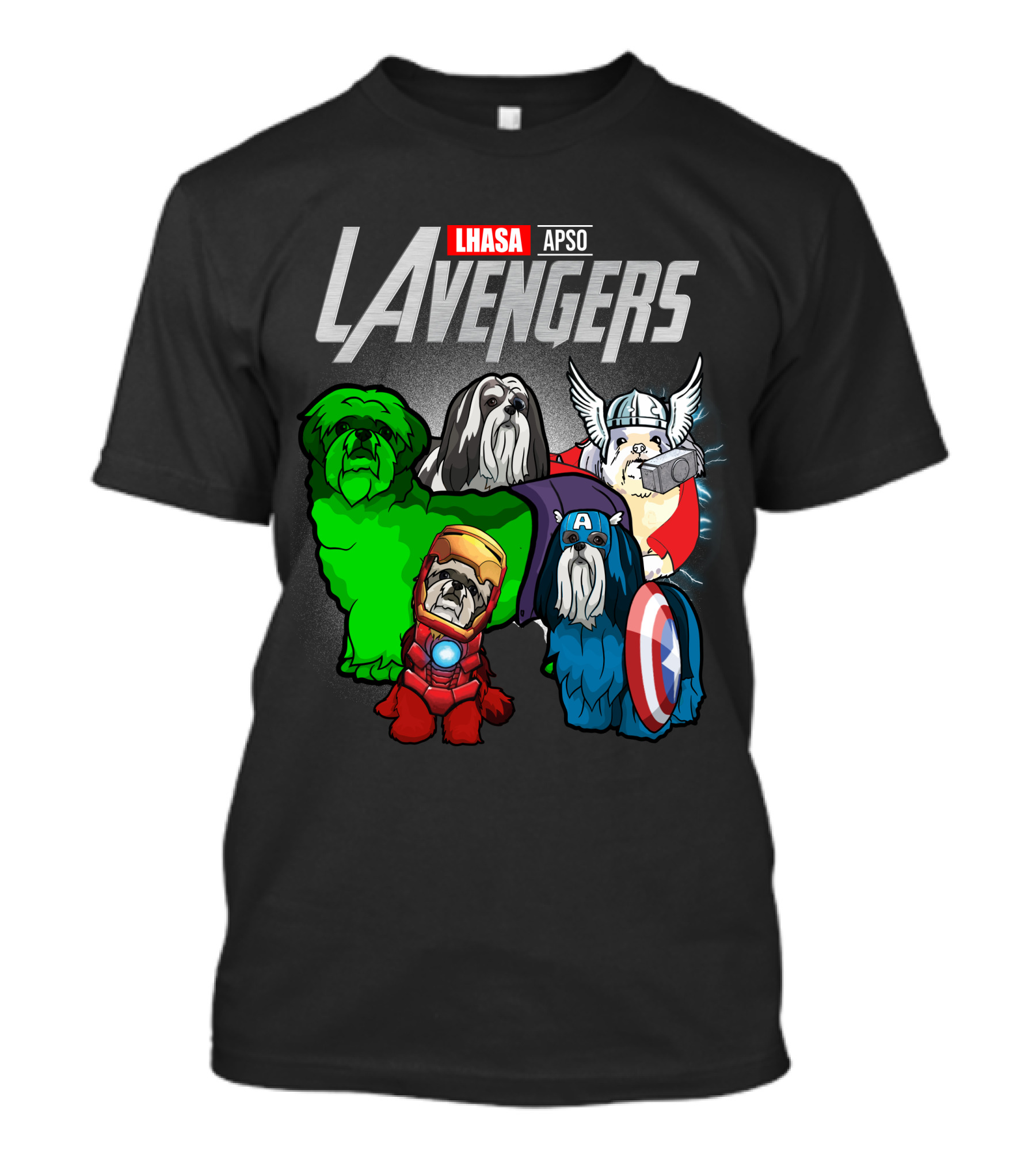 Lhasa Apso LAvengers Comic Superhero Dogs T-Shirt