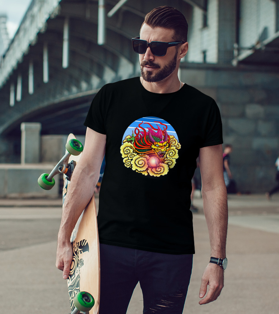 Air Dragon 1182381 Vibrant Celestial Beast Amidst Glowing Clouds And Sky T-Shirt