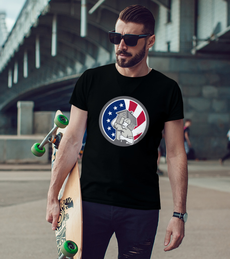 American Building Contractor USA Flag Home Construction Worker T-Shirt