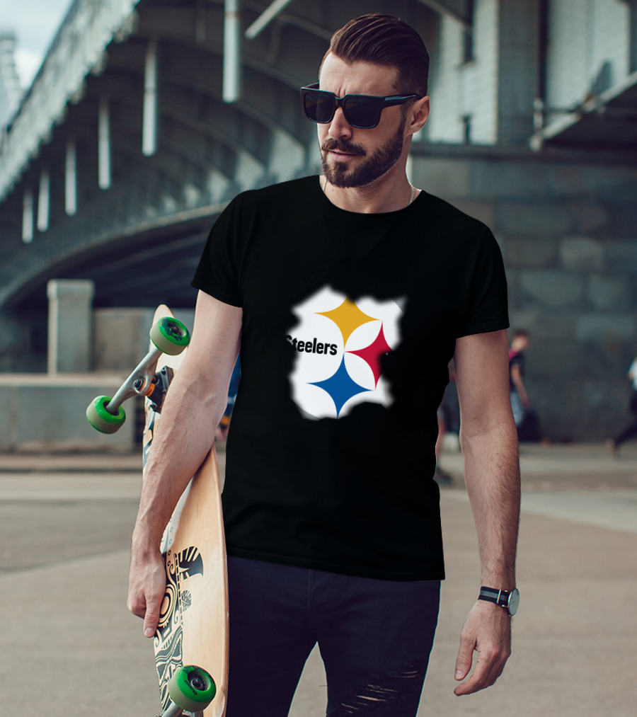 Pittsburgh Steelers Burst Design With Iconic Logo And Black T-Shirt