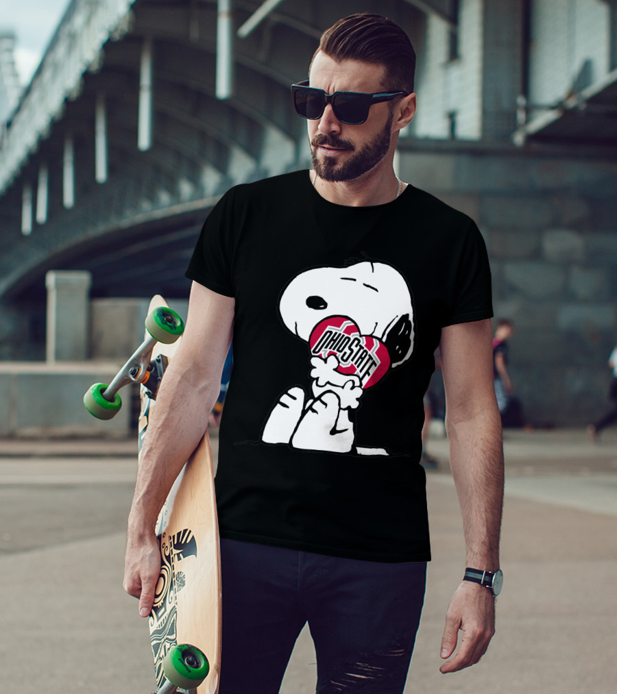 Snoopy With Ohio State Buckeyes Heart T-Shirt