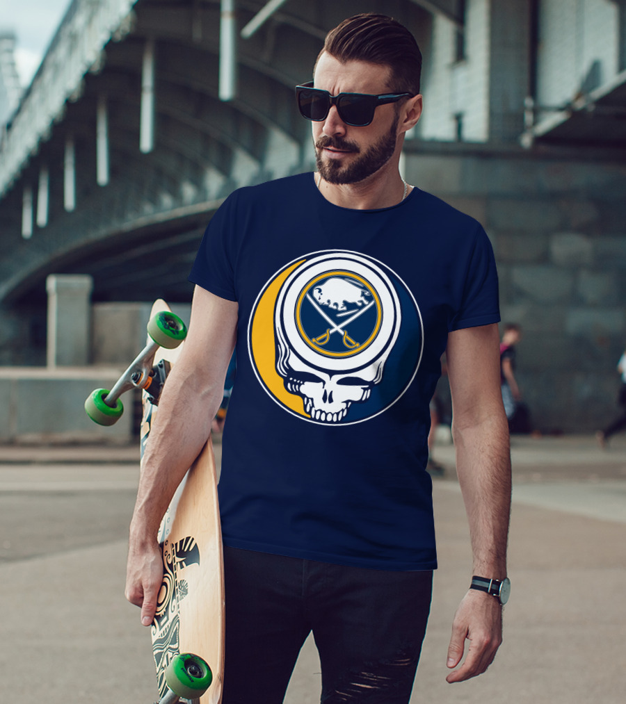 Buffalo Sabres Skull Logo Crossing Hockey Sticks And Circle T-Shirt