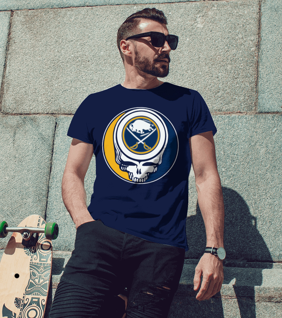 Buffalo Sabres Skull Logo Crossing Hockey Sticks And Circle T-Shirt