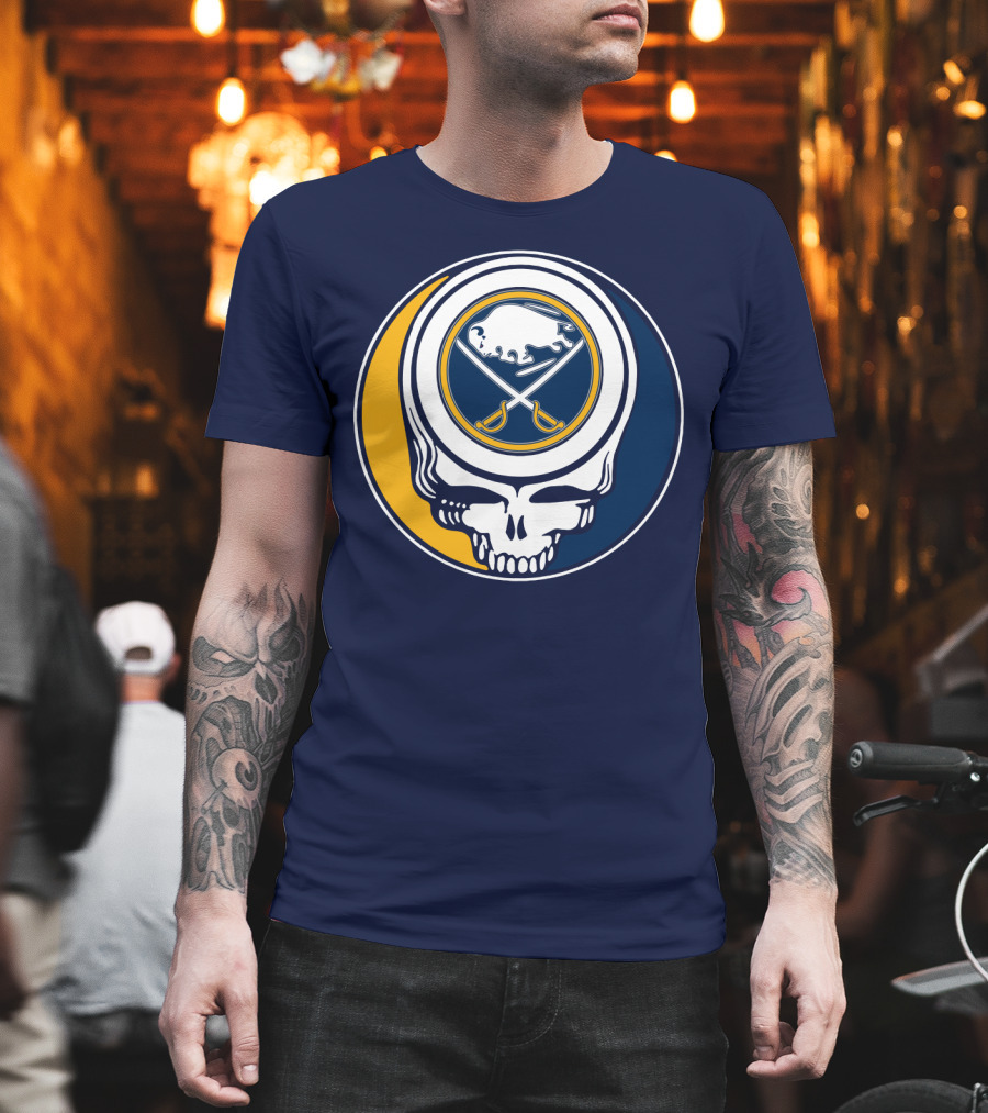 Buffalo Sabres Skull Logo Crossing Hockey Sticks And Circle T-Shirt