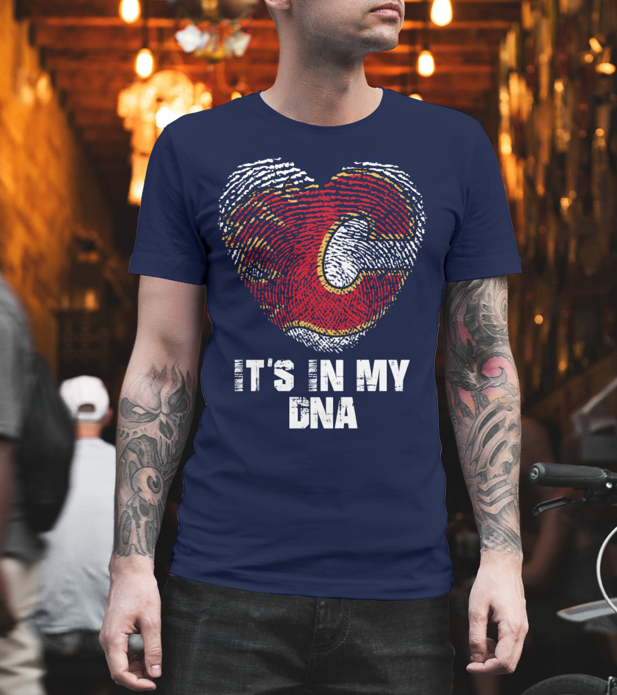 Calgary Flames Heart It's In My Dna Fingerprint T-Shirt