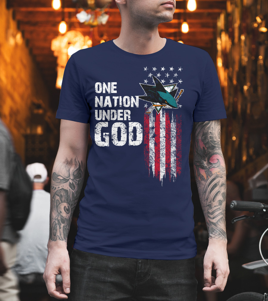 One Nation Under God San Jose Sharks American Flag Stars T-Shirt