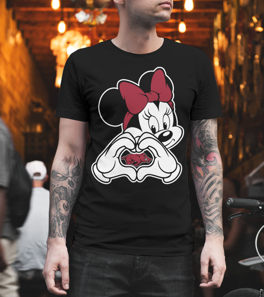 Minnie Mouse Heart Hands Arkansas Razorbacks T-Shirt