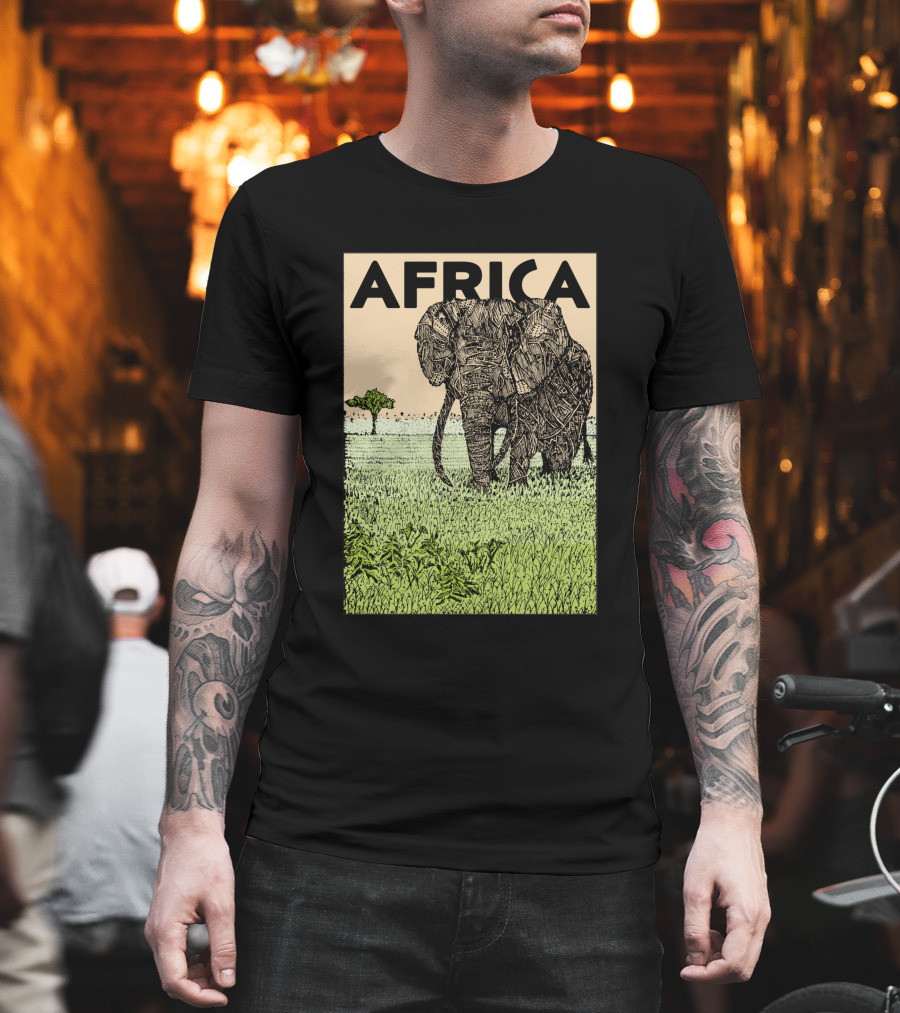 AFRICA African Elephant in Grassland with Tree T-Shirt