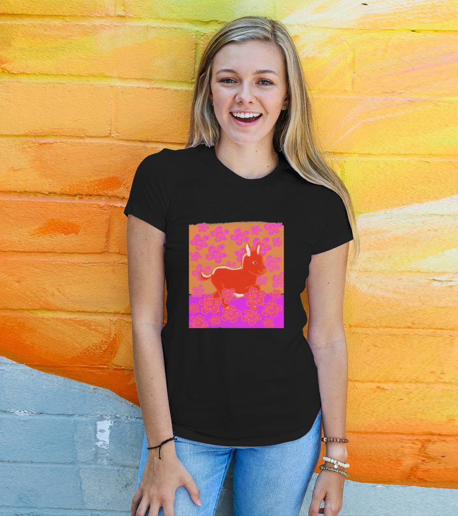 Baby Donkey In A Field Of Bright Pink Orange Flowers 1170477 T-Shirt