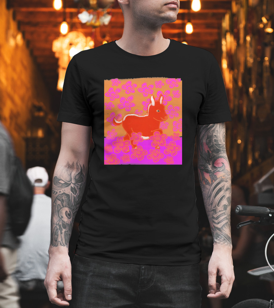 Baby Donkey In A Field Of Bright Pink Orange Flowers 1170477 T-Shirt
