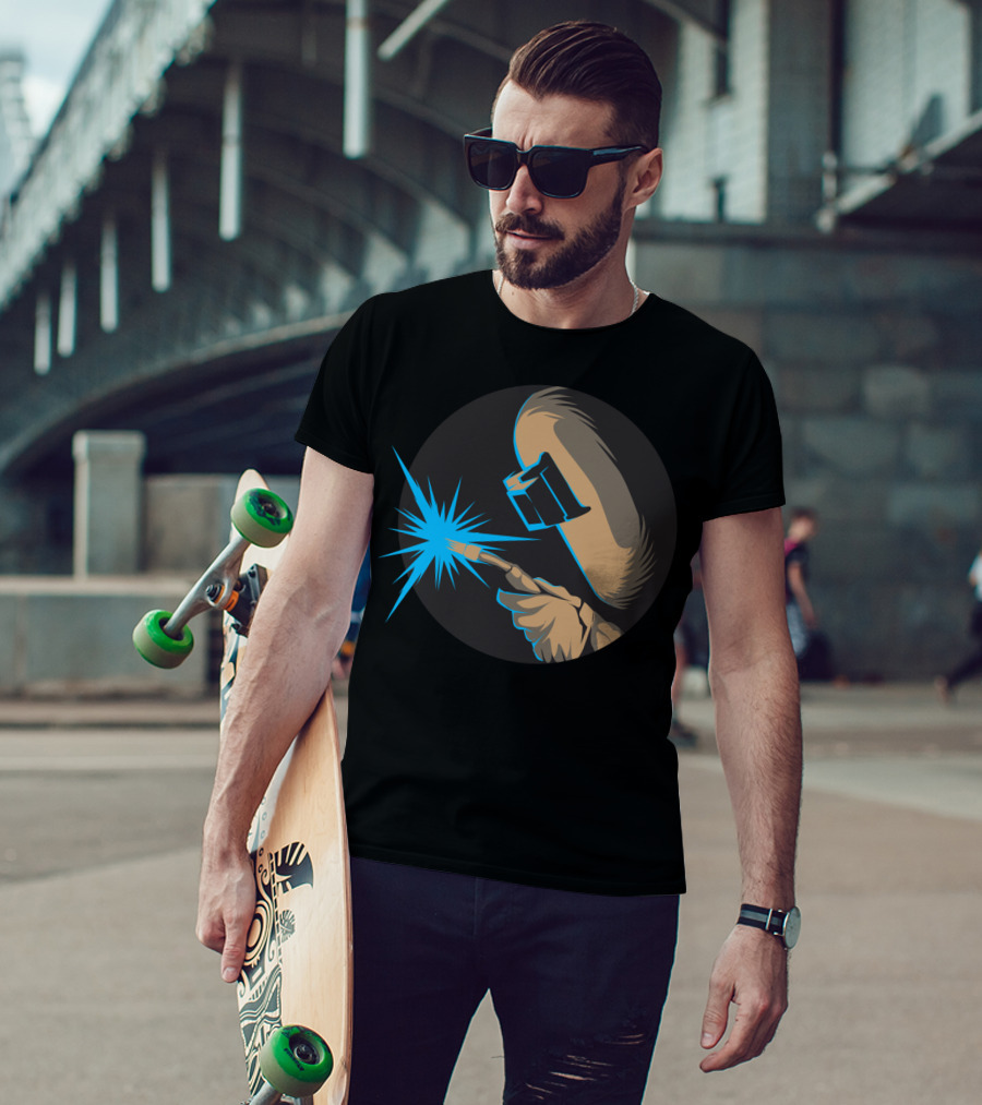 Metal Arc Welder Spark With Helmet And Glove Welding Engineer T-Shirt