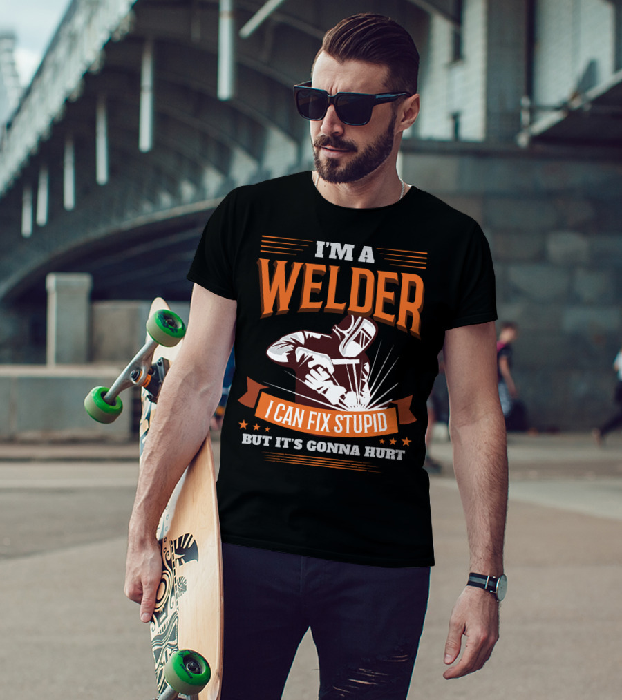 I'm A Welder I Can Fix Stupid But It's Gonna Hurt Graphic With Welding Mask And Sparks T-Shirt
