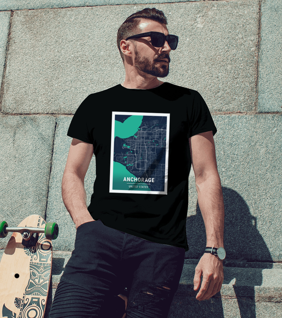 Anchorage United States Blue Dark City Map T-Shirt