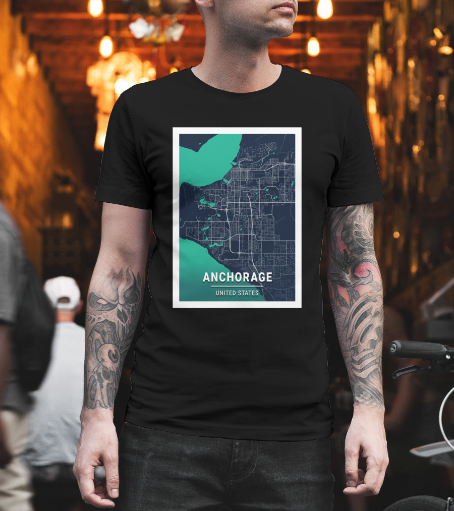 Anchorage United States Blue Dark City Map T-Shirt