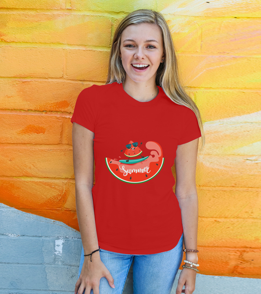 Summer Vacation Watermelon Surfing Trip Fun T-Shirt