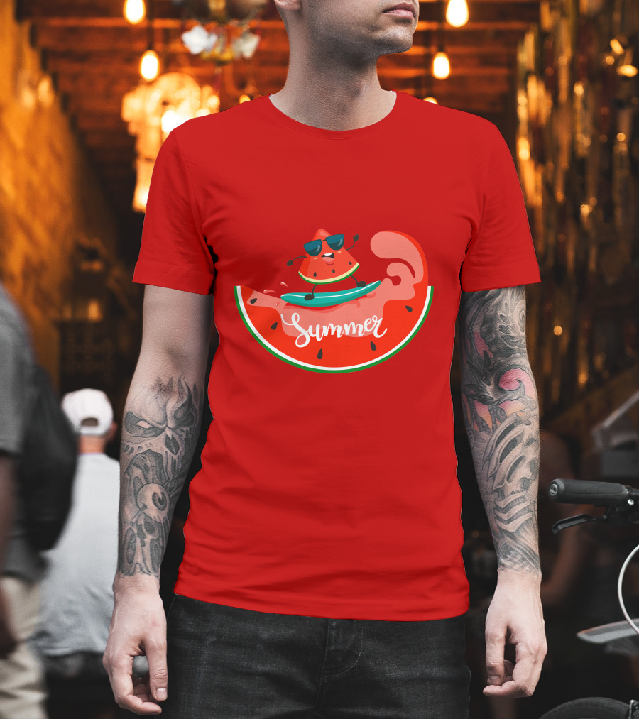 Summer Vacation Watermelon Surfing Trip Fun T-Shirt