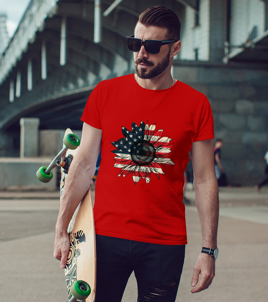 Sunflower American Flag USA Independence Day Flower T-Shirt