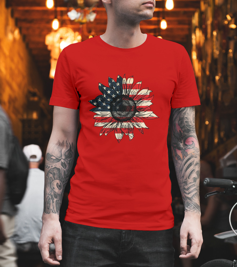 Sunflower American Flag USA Independence Day Flower T-Shirt