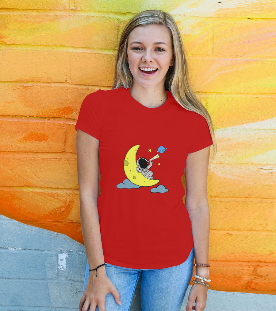 Astronaut On Moon For Women Universe Adventure T-Shirt