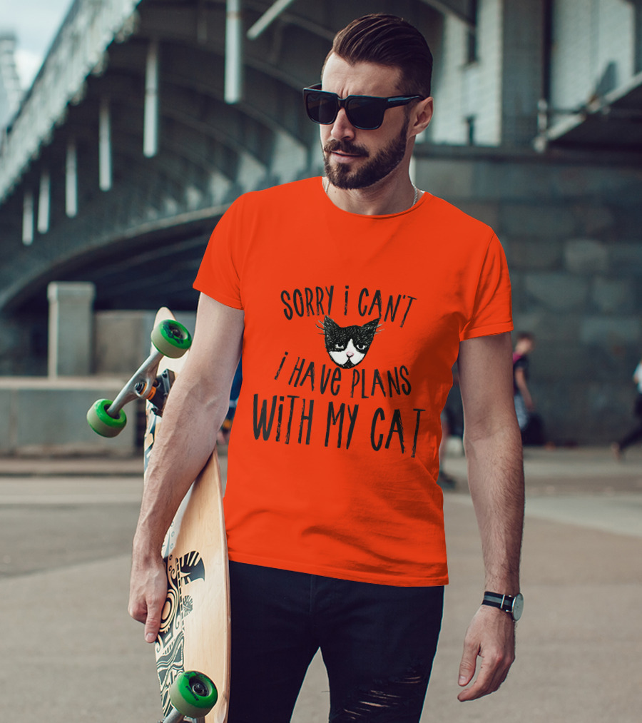 Sorry I Can't I Have Plans With My Cat Retro Colored T-Shirt