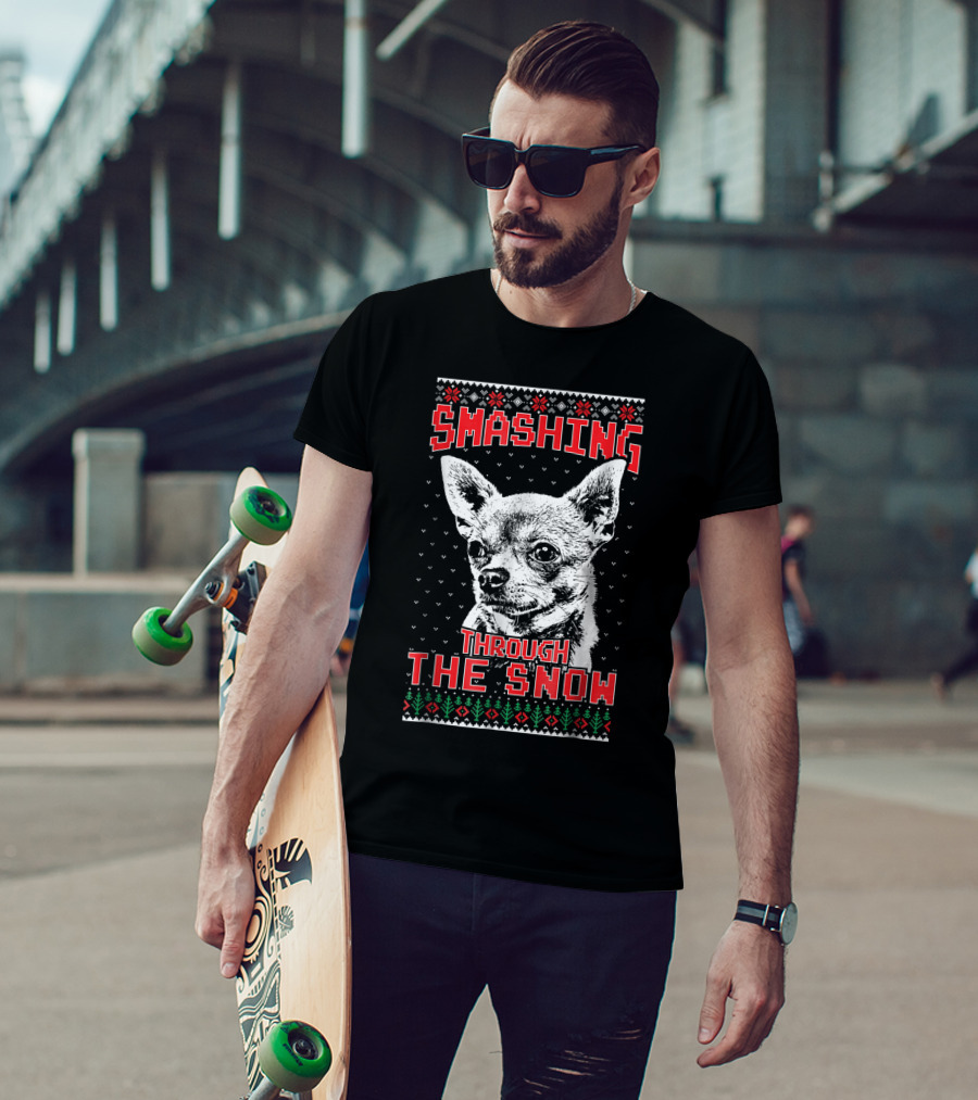 Smashing Through The Snow Chihuahua Retro Christmas T-Shirt