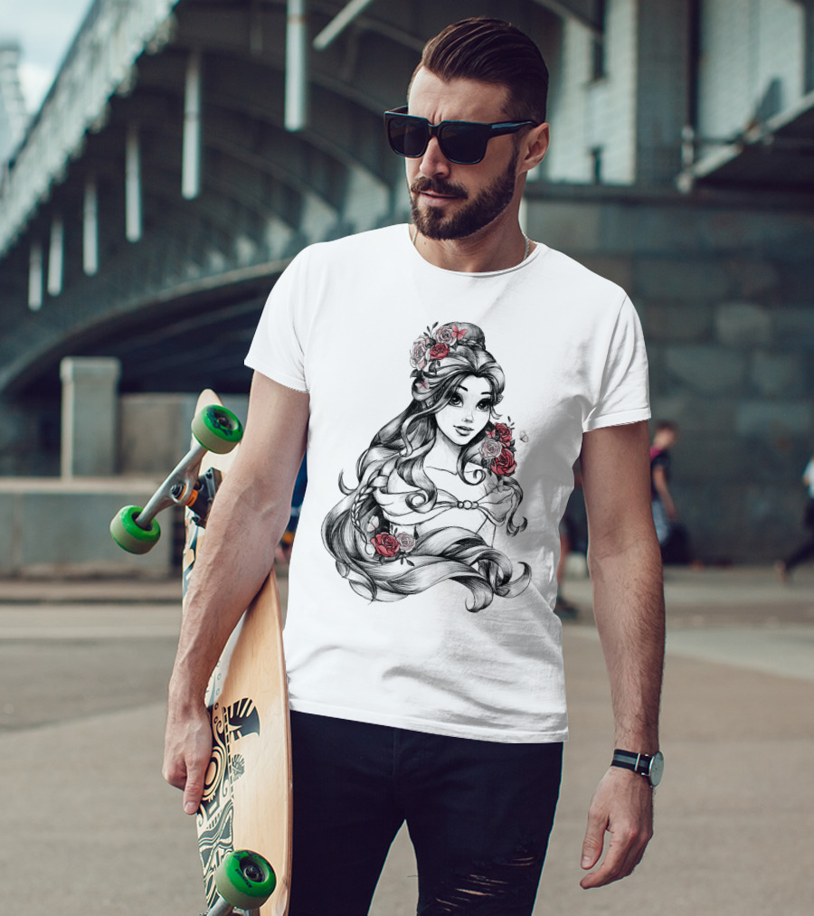 Beast Belle Rose Sketch Floral Hair T-Shirt