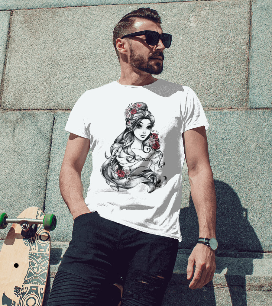 Beast Belle Rose Sketch Floral Hair T-Shirt
