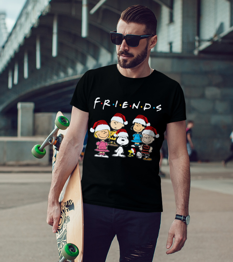 Friends Christmas Snoopy Peanuts Characters Santa Hats T-Shirt